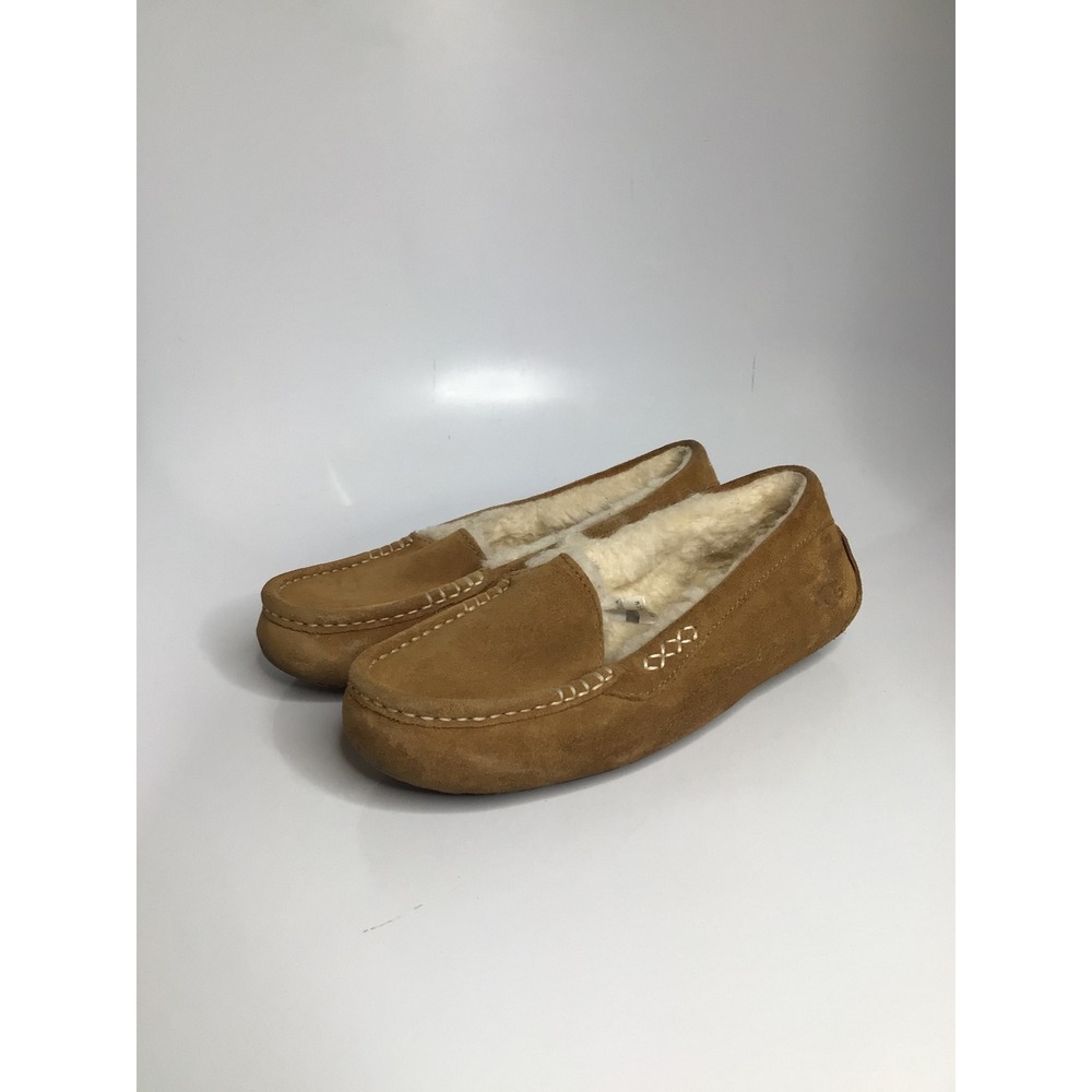 UGG Ansley Moccasin Slippers Women 6 Chestnut Brown Good Suede Wool 1106878